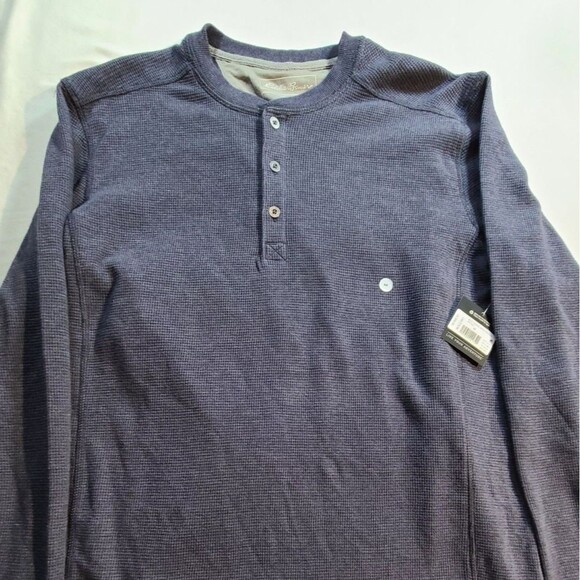 NWT Eddie Bauer Thermal Henley M Heather Navy Long Sleeve Outdoor Shirt - Picture 3 of 9